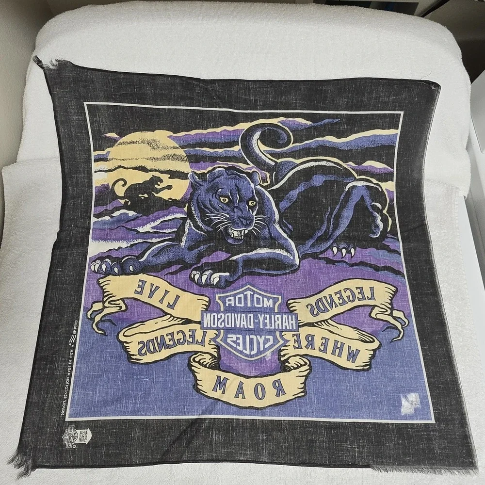 VTG‎ 80s Harley Davidson Bandana Purple Panther Legends Live Where Roam + Miller